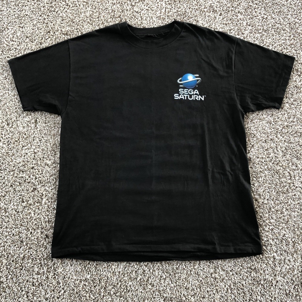 Vintage 90s Sega Saturn Tech Shirt Mens XL Black Graphic Console Promo Tee RARE